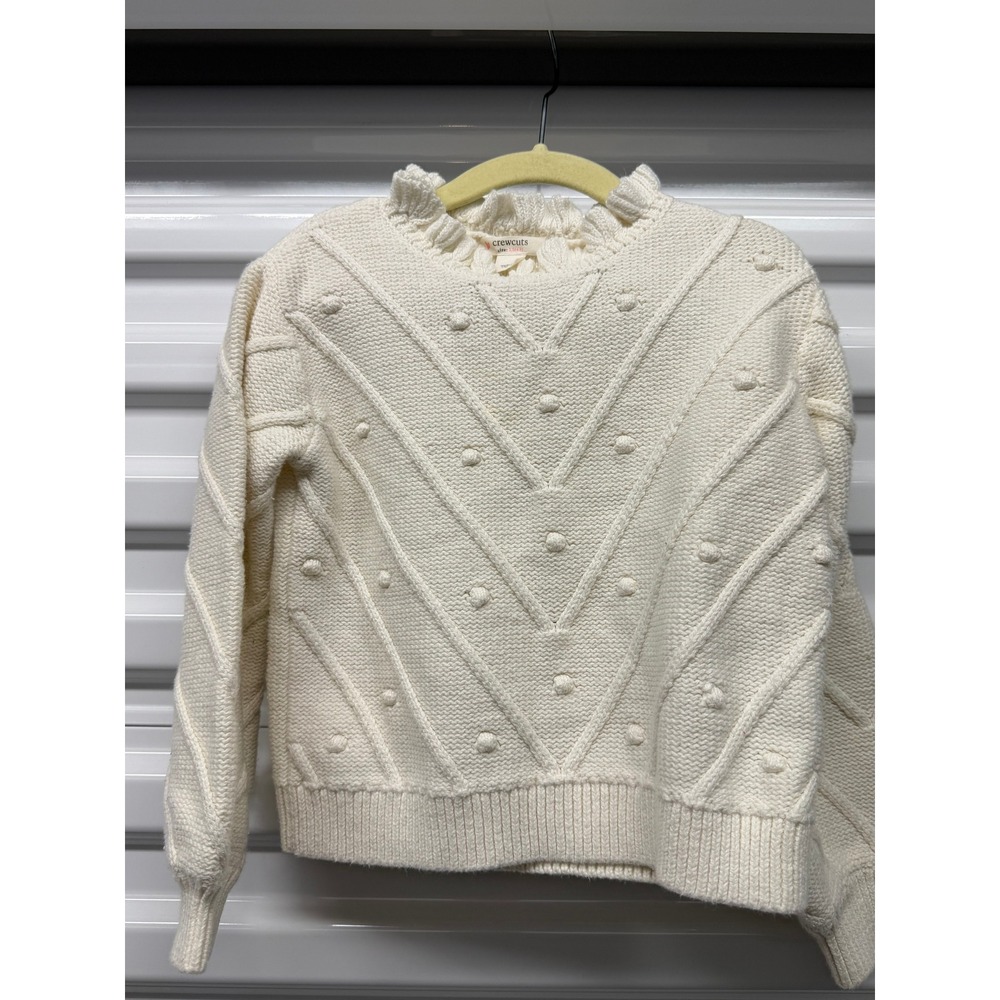 Crewcuts J.Crew Girls Ruffle Neck Bobble Knit Sweater Cream XS 4-5 Ivory